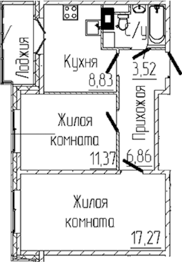 2-комнатная квартира 49.66 м², 4/6 эт., ЖК «SERTOLOVO PARK»
